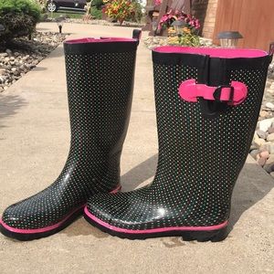 Polka dotted rain boots